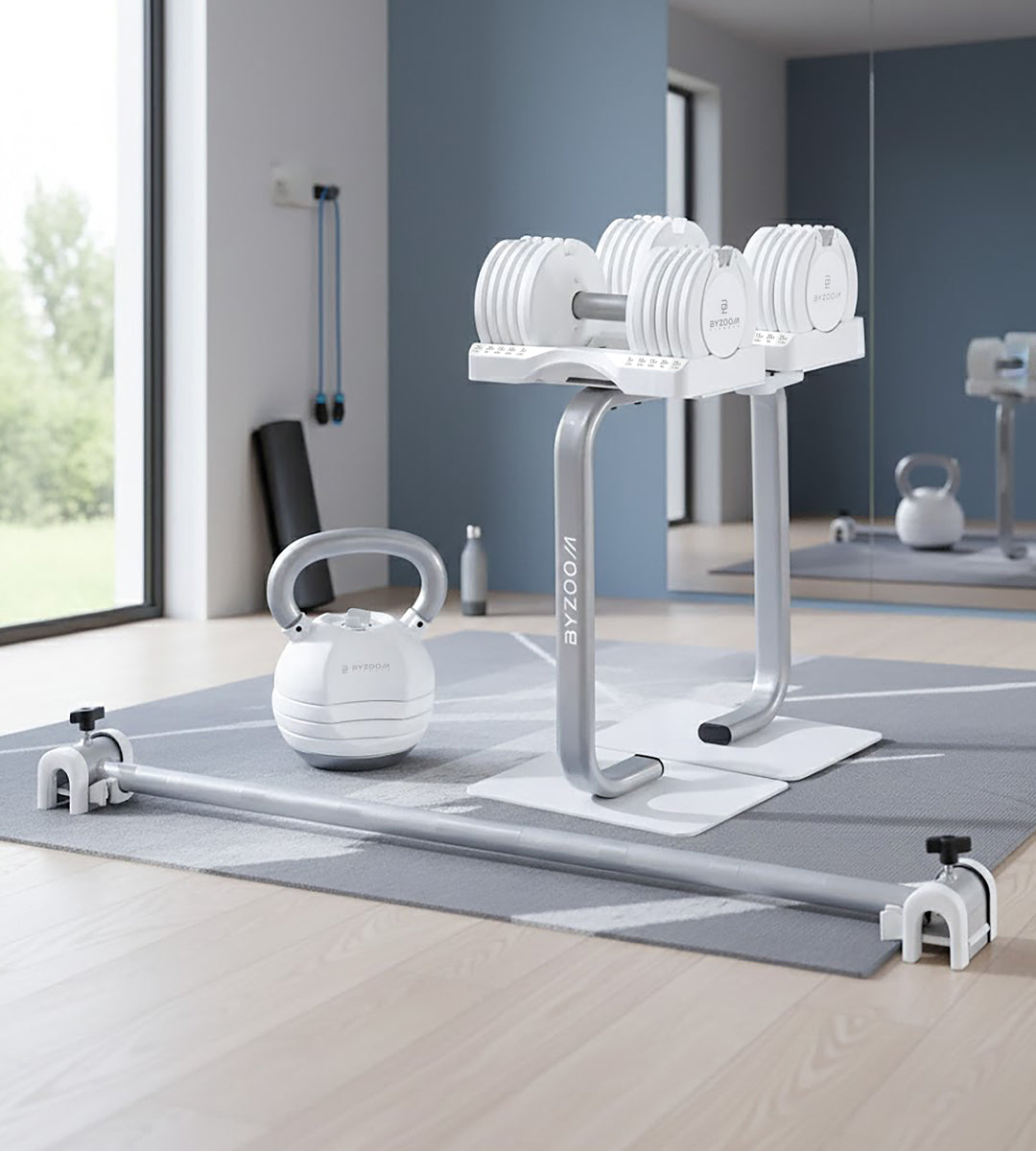 Pure Series 25LB Adjustable Dumbbell + Stand Bundle Set, White