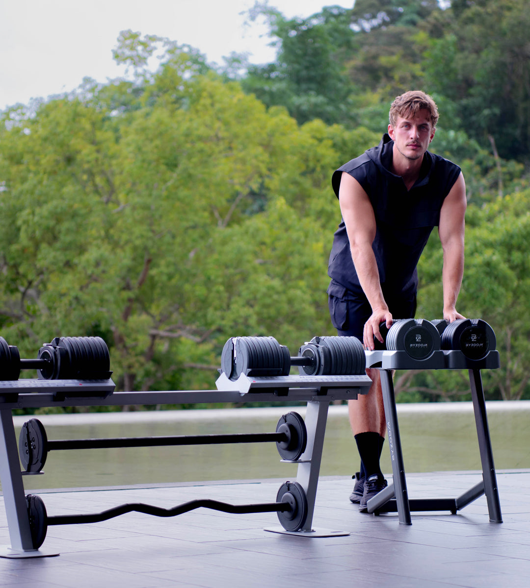 Pure Series 50LB Adjustable Dumbbell + Stand Bundle Set, Black