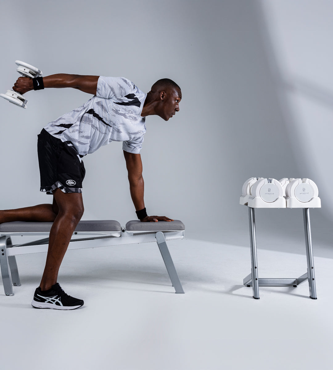 Pure Series 55LB Adjustable Dumbbell + Stand Bundle Set, White
